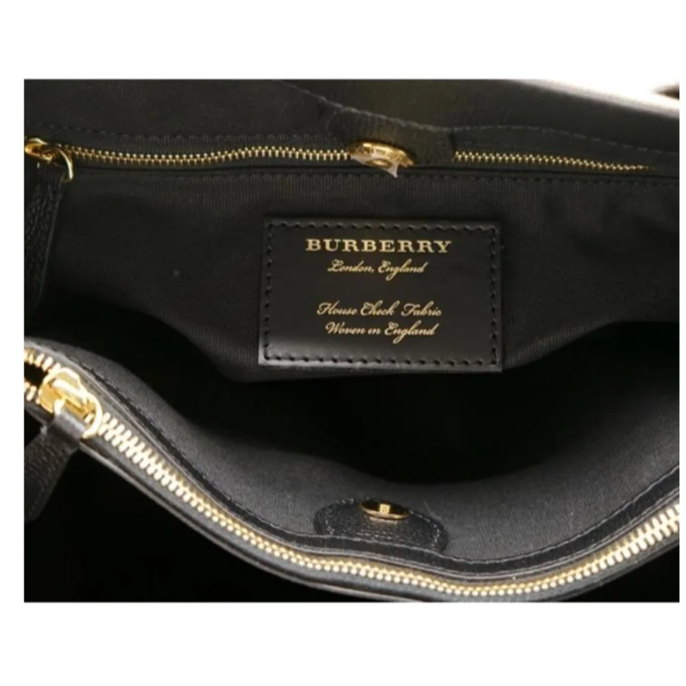 Authentic Burberry Medium Banner House Check & Leather Satchel Bag
